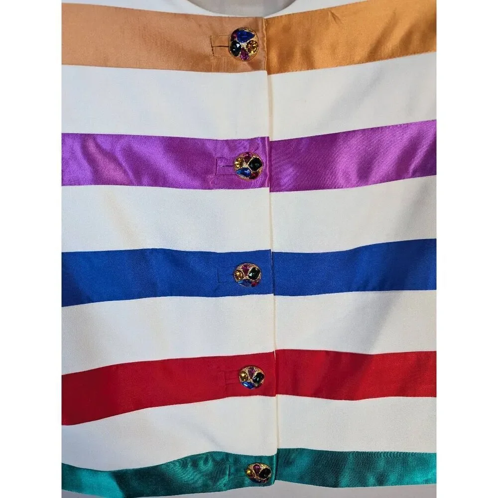 Vintage 90s Sandra OW-Wing NR1 multicolor stripe rhinestone crop jacket blazer - Picture 6 of 9